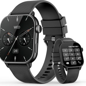 Smart Watches for Men Women, 1.85'' AMOLED HD Fitness Tracker with 100+ Sports Modes, Smartwatches with Bluetooth Call/Heart Rate/Sleep Monitor/Pedometer, IP68 Waterproof Watch for Swimming, Black